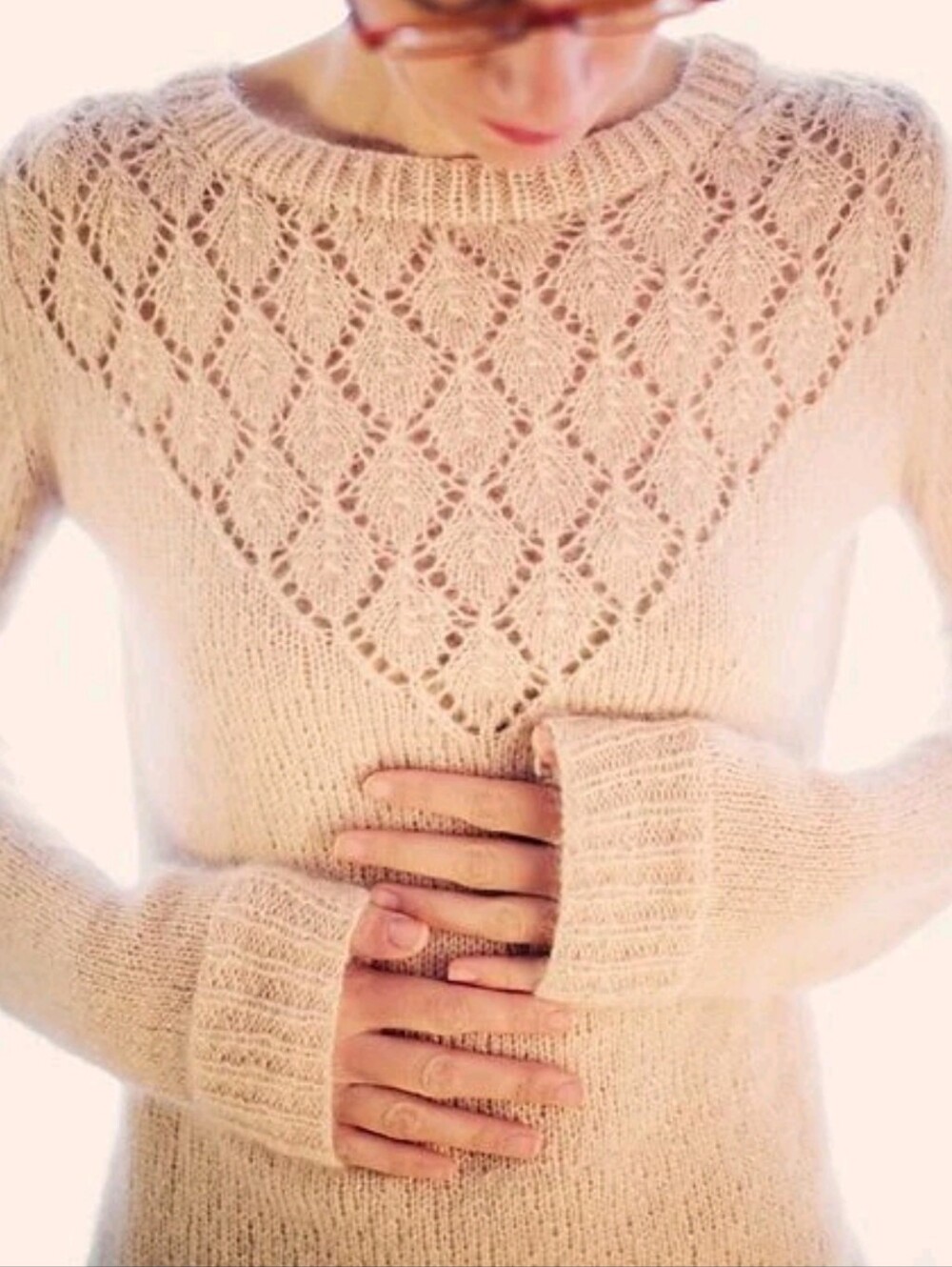 Sessun Linette Sweater Knit Mohair Blend Crochet Pink Women Buttons Pullover M